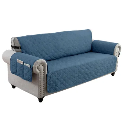 Produktbild von 2 Sitzer Sofaschoner Wasserabweisend Gesteppt Sesselschoner Rutschfest Sofaüberwurf Sofabezug mit Seitentaschen für Haustiere Kinder, Blau
