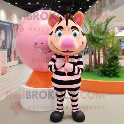 Produktbild von Pfirsich-Zebra REDBROKOLY Maskottchen kostüm gekleidet in eine Bluse und Ohrringe