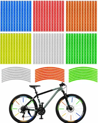 Immagine prodotto di 96 riflettori per raggi, set per bicicletta, 72 strisce riflettenti per ruote + 24 adesivi, visibilità a 360°, 7 colori