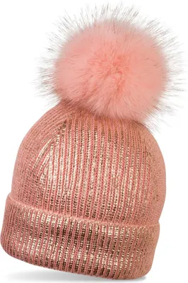 Produktbild von styleBREAKER warme Metallic Strick Bommelmütze mit abnehmbarem Kunstfell Bommel, Winter Fellbommel Mütze, Damen 04024138