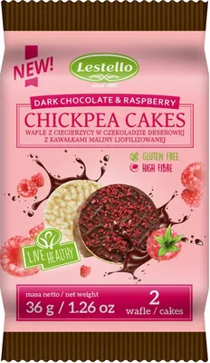 Produktbild von KICHERERBSENWAFFEN IN DESSERTSCHOKOLADE MIT HIMBEERE, GLUTENFREI 36 g - LESTELLO