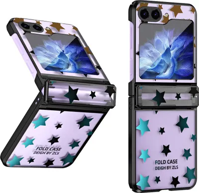 Image de Etui transparent pour Samsung Galaxy Z Flip 6 / Z Flip 7 FE, étui galvanisé avec motif étoilé et protection de la charnière noir