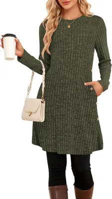 Productafbeelding van Dames tuniekjurk met lange mouwen, ronde hals en zijzakken voor herfst en winter