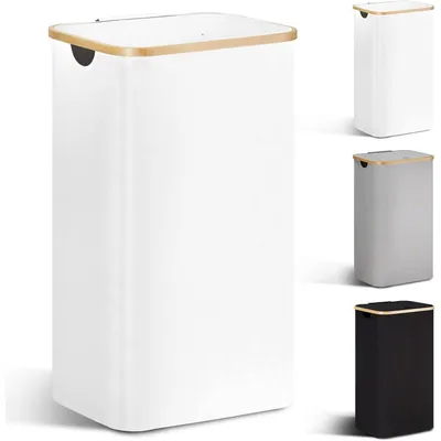 Produktbild von Wäschekorb mit Deckel 85L schmal faltbar Bambus Weiß 30x40x70cm