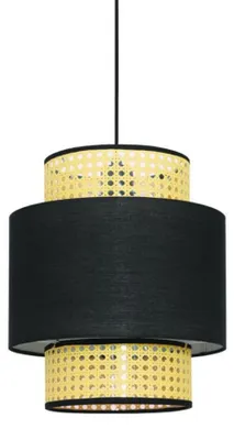 Produktbild von ACA Pendelleuchte 1xE27 NISYROS, schwarz, Textil + Rattan, D30xH150CM, TF20831PB