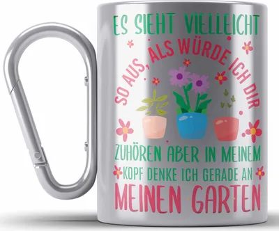 Produktbild von Trendation -  Gärtnerin Geschenk Edelstahl Tasse Karabiner mit Spruch für Garten Hobbygärtnerin Geschenkidee Gärtner (Silber)