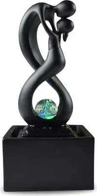 Kamerfontein, Polyharz, 14x14x31 cm, schwarz, LED, Glaskugel
