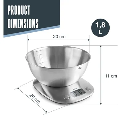 Produktbild von LACOR - 61727 - Digitalwaage, hohe Präzision, abnehmbare Schale, Edelstahl, LCD-Display, TARA-Funktion, 1.8 l