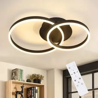 Produktbild von ZMH LED lampa sufitowa czarna ściemnialna z pilotem lampa sufitowa z 2 pierścieniami 45W do salonu sypialni kuchni biura gabinetu
