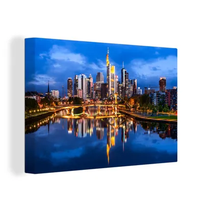 Produktbild von OneMillionCanvasses® - Leinwandbilder - 150x100 cm, Skyline von Frankfurt am Main in Deutschland am Abend, Wandbilder Kunstdruck Wanddekoration