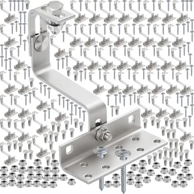 Produktbild von 50x Befestigungshaken Ziegeldach Montage Solar Schiene jeweils im Befestigungsset mit je 2x Holzschraube 100mm, 1x Sechskantschraube, 1x Bundmutter