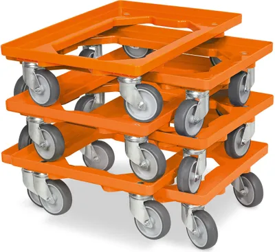 Produktbild von 6x Logistikroller/Kistenroller für Behälter 600 x 400 mm, Tragkraft 250 kg, orange