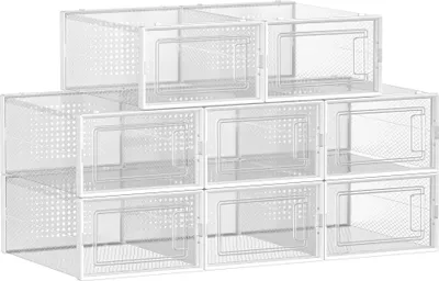 Produktbild von SONGMICS Schuhboxen 8er Set Aufbewahrungsboxen Schuh-Organizer Größe 44 weiß
