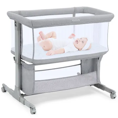 Produktbild von Beistellbett Baby Bettseitiger Bassinet für Neugeborene Tragbarer Baby Bett mit Matratze Zustellbett Hellgrau
