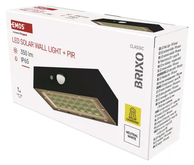 Solární LED svítidlo BRIXO s pohybovým čidlem, černé, neutrální bílá