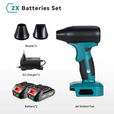 Immagine prodotto di Soffiatore ad aria - Soffiatore turbo - Alimentato a batteria - Motore brushless - 4 velocità - Potenza del vento: 30 m/s - 13.000 giri al minuto - 18V