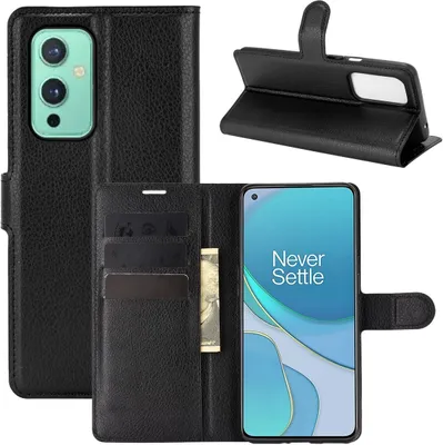 Produktbild von König Design Hülle kompatibel mit OnePlus 9 Kunstleder Handyhülle - Handy Case Schwarz
