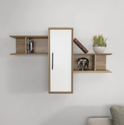 Produktbild von Skye Decor, Moderne Wandregal in Walnuss und Weiß, 118,6 x 35 x 51,8 cm | 100% melaminbeschichtete Spanplatte, 18 mm dick | Stilvolles und funktionales Design für Ihr Zuhause.