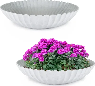 Image de Jardinières rondes ondulées pour l'extérieur gris marbré 35 cm