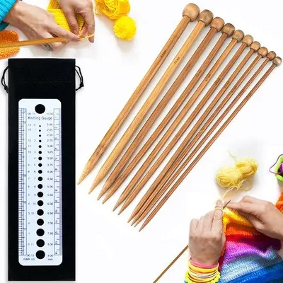 Produktbild von Famanu Bamboo Stricknadeln Set - 20 Stück in 10 verschiedenen Größen von 2,5 mm bis 8 mm