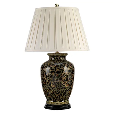 Image de Lampe de table en porcelaine Morris noir-doré-crème 1xE27x60W, porcelaine, dimensions : 73x46x24 cm, IP20, Elstead
