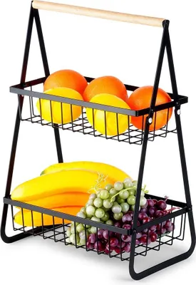 Produktbild von Schwarzer Obstkorb aus Metall, 2-stöckig