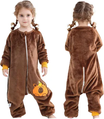 Produktbild von Flanell-Schlafsack mit Füßen, Winter-Babypyjama, lange Ärmel, 2,5 Tog, für Kinder von 3-4 Jahren, Capybara