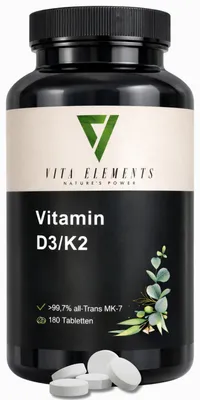 Produktbild von Vita Elements Vitamin D3 + K2 Depot 180 Tabletten Vitamin K2 Knochen Nahrungsergänzungsmittel