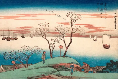 Produktbild von Hiroshige - Cherry Blossomat Gotengama - Poster Plakat Druck - Größe 91,5x61 cm