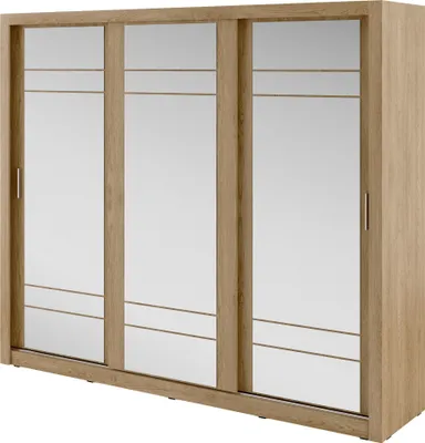 Produktbild von Furniture24 Schwebetürenschrank Kleiderschrank AR-02 ARTI Garderobenschrank Schiebtür Schiebeschrank mit Spiegel Shetland Eiche, 180 cm breit