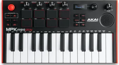 Produktbild von Akai MPK Mini Play Mk3, 25 Schlüssel, Tasten, Drehregler, Schwarz, Schwarz, USB, 317 mm
