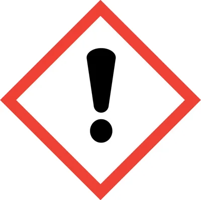 A hazard symbol with an exclamation mark inside a red diamond.