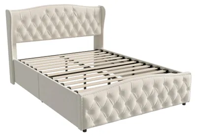 Obrázok produktu pre Rám postele - Posteľ s čalúnením - Posteľ s úložným priestorom - Dvojposteľ - Postieľka - Čalúnenie z velúru - 140x200 cm
