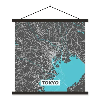 Produktbild von MuchoWow® Textilposter Tokio - Blau - Stadtplan - Karte 60x60 cm mit schwarzem Rahmen - Posteraufhänger