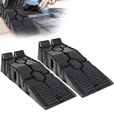 Productafbeelding van Set van 2 oprijplanken - Oprijplaat - Antislip - Duurzaam kunststof - 93 x 35 x 32 cm - Zwart