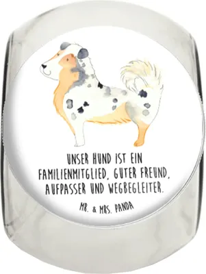 Produktbild von Mr. & Mrs. Panda Teedose Hund Australien Shepherd L 870ml - Weiß - Geschenk, Vorratsglas, Sprüche, Familie, Kaffeedose, keksglas, Bonboniere, Spruch, Aufbewahrungsdose