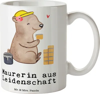 Produktbild von Mr. & Mrs. Panda Trinkbecher Maurerin Leidenschaft - Weiß - Geschenk, Kaffeebecher, Kaffeetasse, Spruch, Bedruckte Tasse, Becher, Maurerbetrieb, Witzig, Frühstücksbecher
