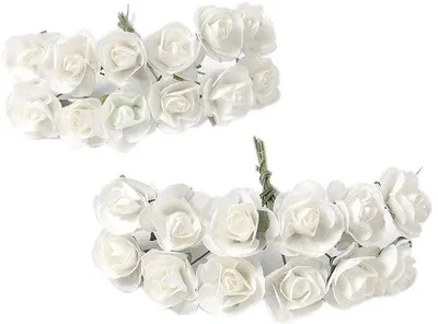 Image de Roses miniatures artificielles - Fleurs décoratives - Kit de bricolage - 12 pièces - 8 cm - Papillons en papier - Fleurs artificielles - Décoration
