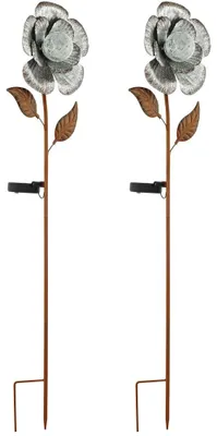 Zdjęcie produktu dla 2 sztuki lamp solarnych LED, wzór kwiatowy, kolor srebrny, wysokość 75 cm