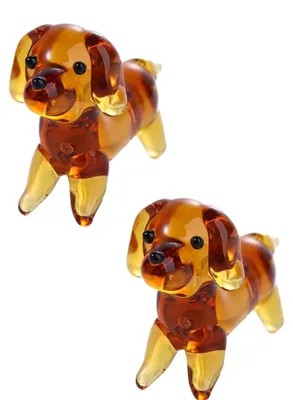 Productafbeelding van Set van 2 bruine miniatuur hondfiguren van glas