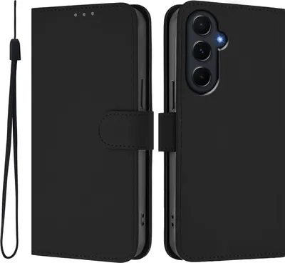 Produktbild von Hülle für Samsung Galaxy A55 - Phonesta Soft Skin Book Wallet Klapphülle mit Kordel - Schwarz
