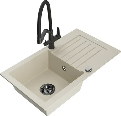 Produktbild von Mexen Pablo 1 Becken-Granitspüle mit Abtropffläche und Mischbatterie Duo, Beige - 6510-69-671701-70-B