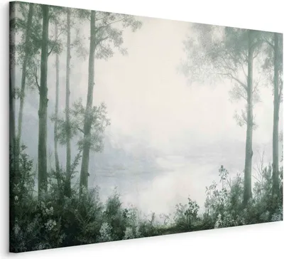 Produktbild von Italienischer Leinwand Leinwandbild - Retro Landscape Grove Trees and Pond in Patinated Shades of Green 120x80 cm Muster c-H-10025-b-a