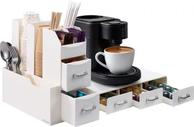 Produktbild von Navaris Kaffee Organizer Set - Platzsparende Kaffeekapseln Aufbewahrung - Kaffeebar Organizer - Tee Schubladenbox - Kaffeestation ideal für Büro