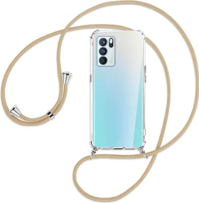 Produktbild von Handykette Backcover-Schutzhülle mit Band (Metall silberfarben) für Oppo Reno6 Pro Plus 5G (PENM00) - caramel