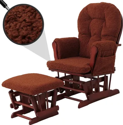 Obrázek produktu pro Lehátko HWC-C76, houpací křeslo křeslo + taburet tkanina bouclé 480g/m² Oeko-Tex  rezavě hnědý tmavý rám