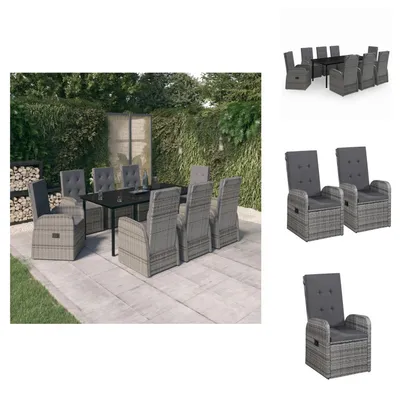 Produktbild von vidaXL 9-tlg. Garten-Essgruppe mit Auflagen Grau - Gartenmöbel-Sets