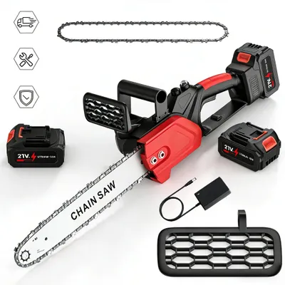 Image de Tronçonneuse électrique - Tronçonneuse sans fil - Guide-chaîne de 30 cm, moteur sans balais, lubrification automatique de la chaîne, 2 batteries au lithium, rouge