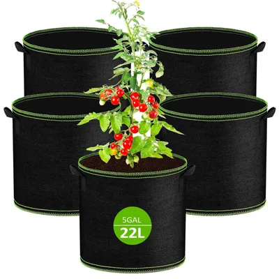 Immagine prodotto di 5 sacchetti per piante da 22 litri, sacchetti di coltivazione riutilizzabili con maniglie, ideali per verdure e fiori