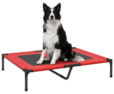 Productafbeelding van Hondenmand, hondenligstoel, robuust, verhoogd en weerbestendig, tot 50 kg, 92x76x18cm, rood